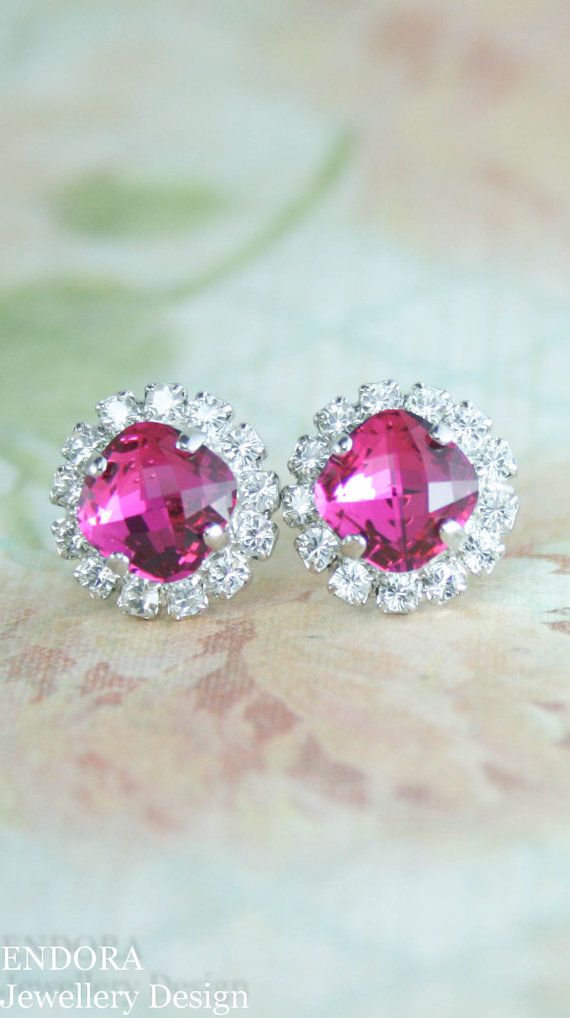 Mariage - Pink Crystal Earrings,fuchsia Earrings,swarovski Earrings,bridal Earrings,bridesmaid Earrings,fuchsia Wedding,swarovski,fuchsia,hot Pink