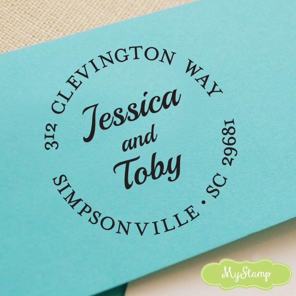 Mariage - CUSTOM ADDRESS STAMP, personalized pre inked address stamp, pre inked custom address stamp, return address stamp with proof - Circle Stamp 6