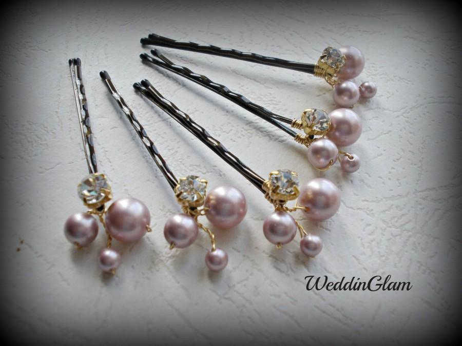 Hochzeit - Bridesmaid hair clips, Antique pink pearls pins, Bridal Hair,  Wedding Hair Accessories, Flowergirl hair accessories, bridesmaid gift