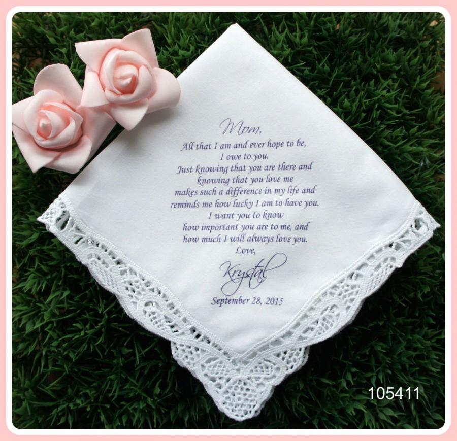 Mariage - Wedding Hankerchief-Mother of the Bride Gift-PRINTED-CUSTOMIZED-Wedding Handkerchief-Mother in Law Hankies-Lace-Wedding Gift