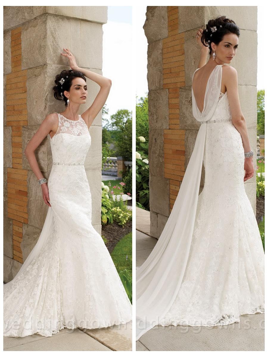 زفاف - Sleeveless Slim A-line Wedding Dress with Lace Bateau Neckline