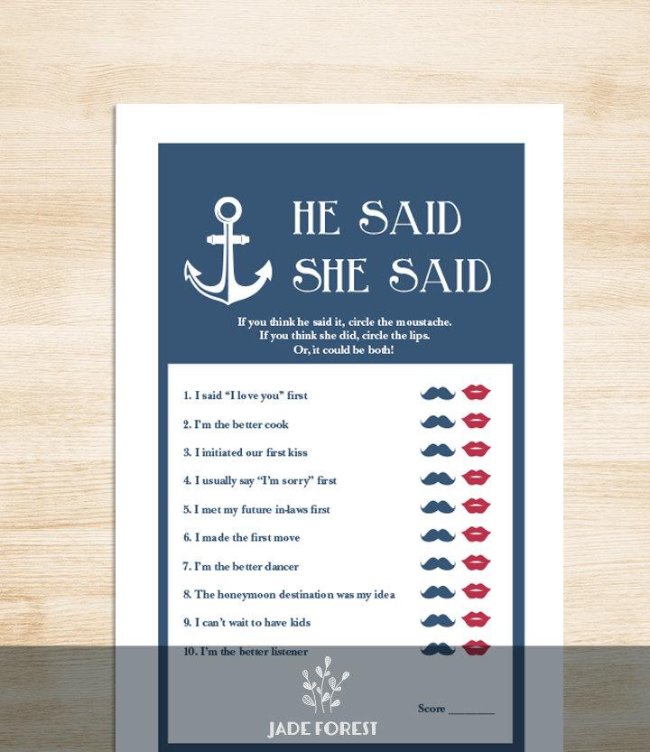 Wedding - Nautical Bridal Shower Game DIY // Nautical Game, Navy, Anchor // He Said, She Said Printable PDF // Wedding Shower Game ▷ Instant Download