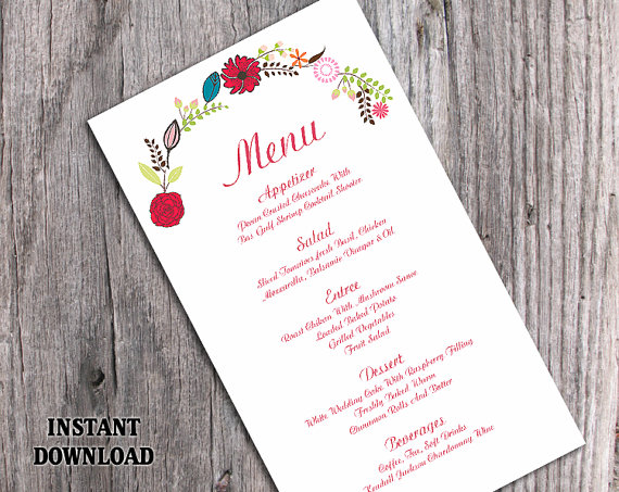 Wedding - Wedding Menu Template DIY Menu Card Template Editable Text Word File Instant Download Wreath Menu Floral Menu Printable Menu 4x7inch