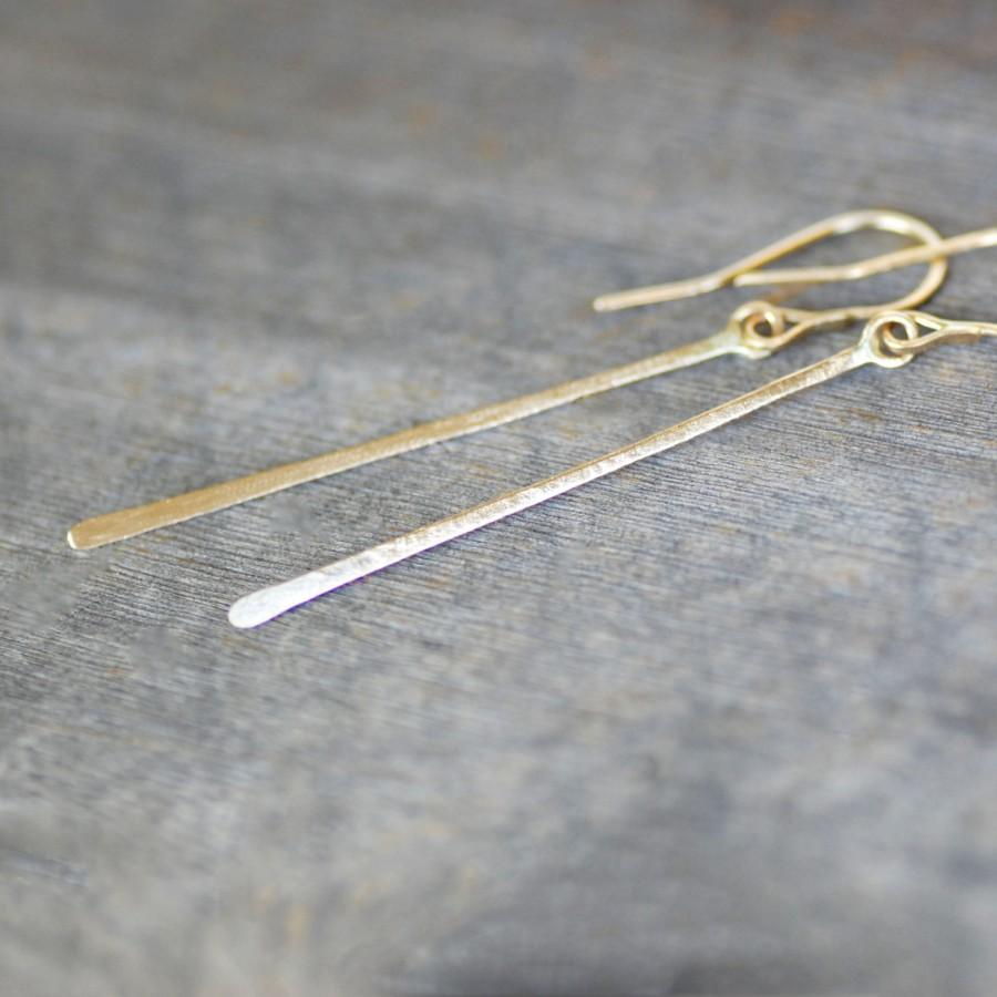 زفاف - Long Skinny Gold Dangle Earrings - Gold Thread Earrings - Thin Gold Earrings - Eco-Friendly Recycled Gold