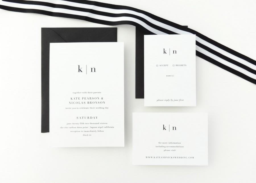 Свадьба - PAPER SAMPLE Kate Simple Wedding Invitation / Save the Date / Black White Wedding / Letterpress Wedding Invitation / Modern Invitation