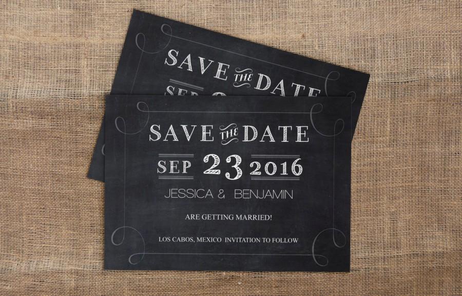 Wedding - Editable PDF Wedding Save-the-Date - Handlettered Typography Chalkboard Printable Editable PDF Text That You Personalize with Adobe Reader