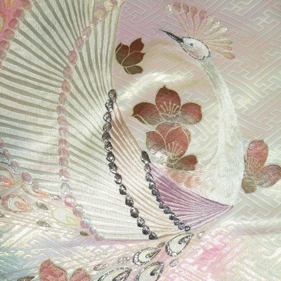 زفاف - Silk Peacock Bag/Purse/Clutch..Long Island Bridal Wedding Gift..Embroidered Kimono Fabric..Cherry Blossom..Lavendar/Ivory Free  Monogram