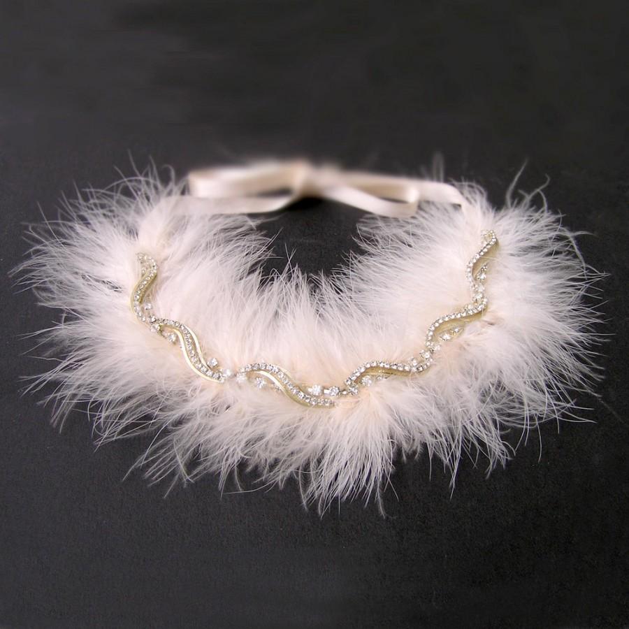 زفاف - Bridal Feather Hairpiece, Feather Headdress, Boho Feather Headband, Wedding Feather Hair Accessories, ELF, Ivory Feather and Rhinestone