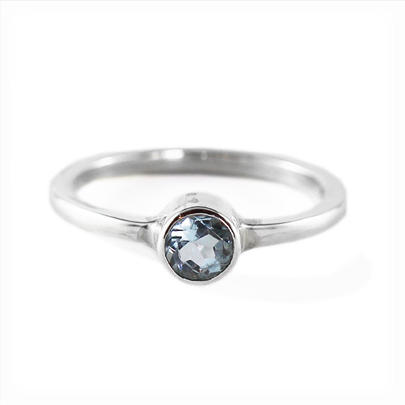 زفاف - White Gold Ring Simple Blue Topaz Engagement Rings
