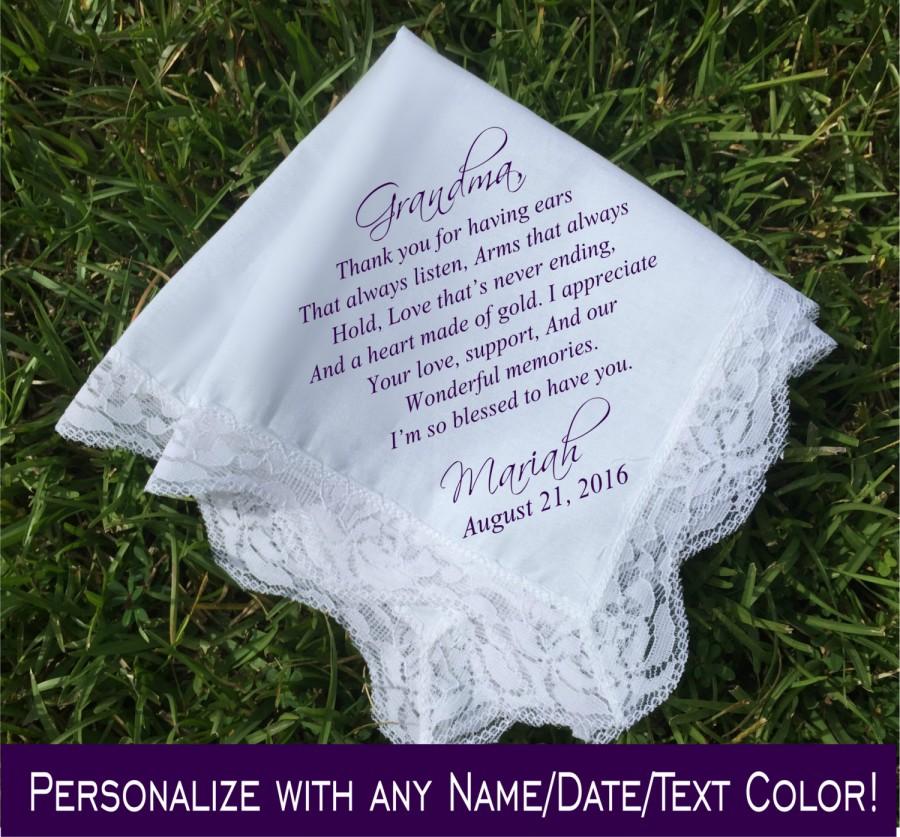 Hochzeit - Gifts for Grandma, wedding gift wedding handkerchief grandma gift grandmother gifts wedding keepsake printed handkerchief gift ideas (H 045)