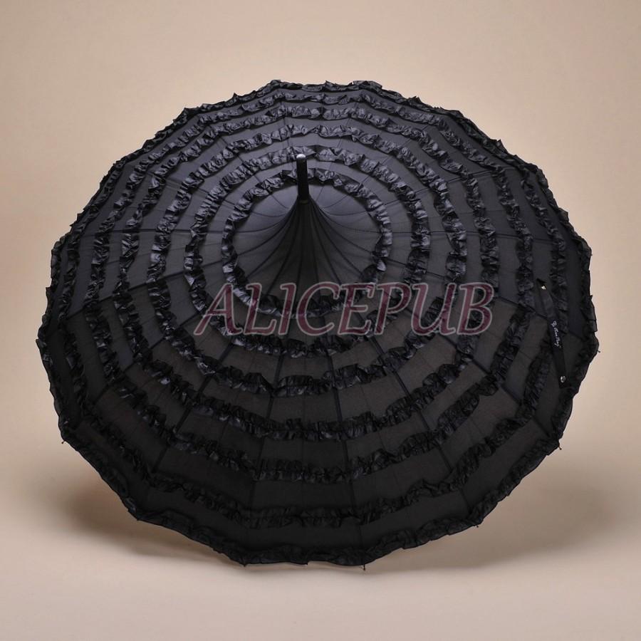 Mariage - Black Rain Umbrella, Ruffle Pagoda Umbrella, Sun Umbrella, Waterproof Umbrella, Vintage Umbrella, Decoration Umbrella, Parasol BTS12A-2