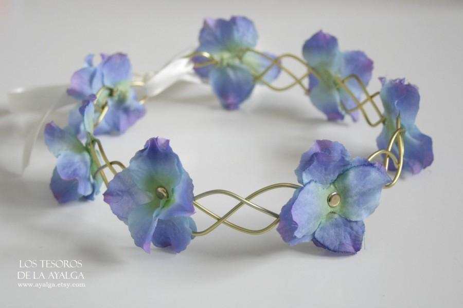 زفاف - blue floral crown - floral headpiece - wedding circlet