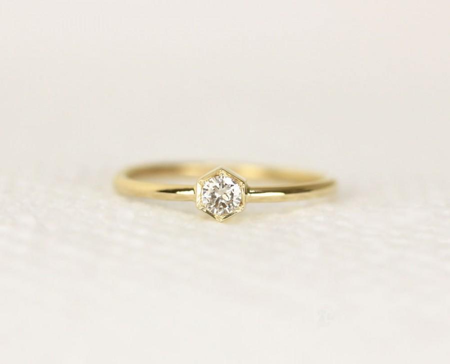 Wedding - Hexagon Diamond Engagement Ring In 14k Gold,Wedding Diamond Ring,Simple And Dainty Diamond Engagement Ring