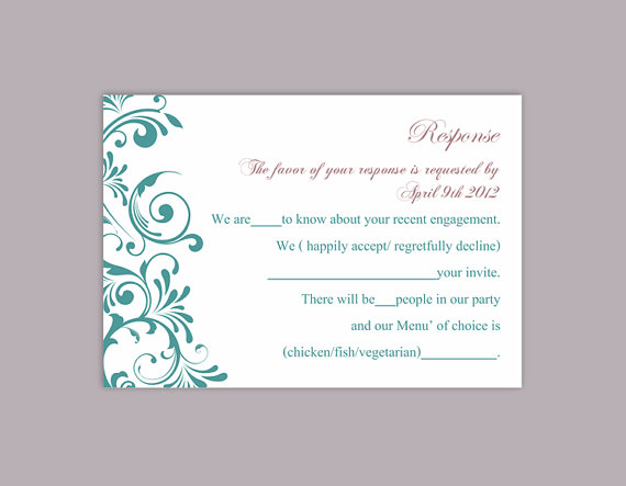 Mariage - DIY Wedding RSVP Template Editable Word File Download Rsvp Template Printable RSVP Card Turquoise Teal Blue Rsvp Card Elegant Rsvp Card