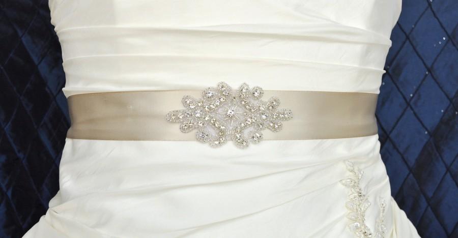 زفاف - MIA Crystal Wedding Belt, Taupe Wedding Sash, Bridal Belt, Bridal Sash, Dress Belt, Bridesmaid Belt, Taupe Belt, Custom Color Belt