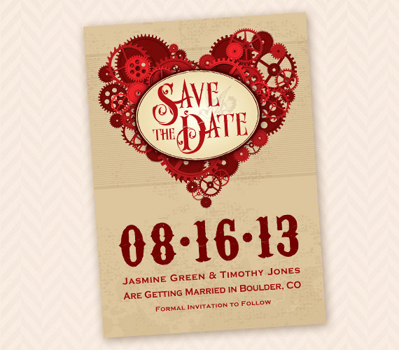 Hochzeit - Printable Steampunk Gears Save the Date - Custom Colors Available