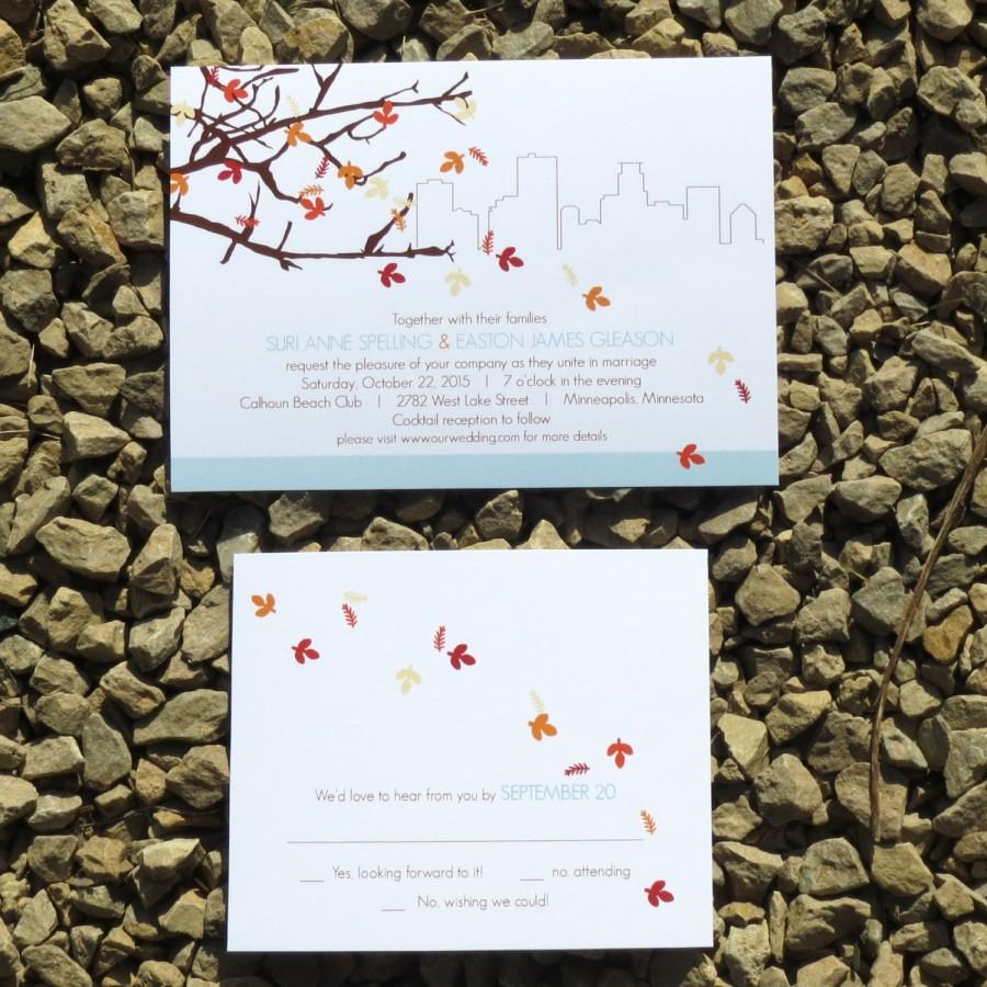 زفاف - Modern Leaves Wedding Invitation - Easton Fall Deposit - Minneapolis, New York City, Austin, Boston, Lansing, Philadelphia, Chicago,