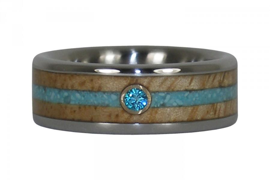 Hochzeit - Turquoise and Wood Diamond Ring Band