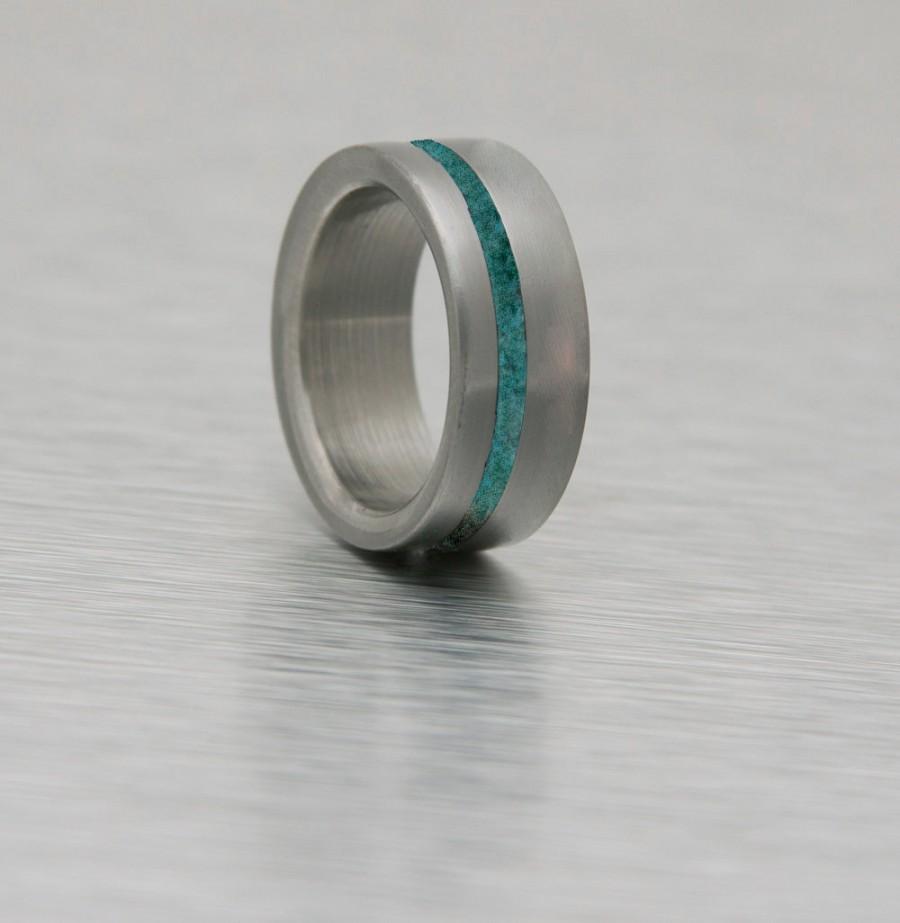 Mariage - Titanium Ring turquoise ring man ring mens wedding band turquoise mens ring