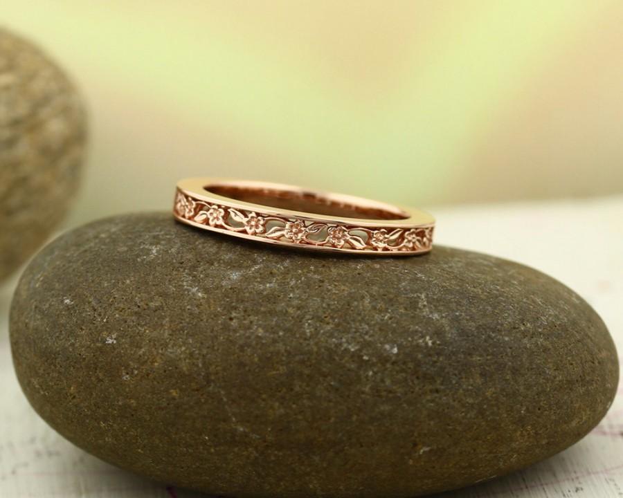 Hochzeit - Forget-me-not Sculptural Eternity Flower Design Wedding Band in 14k Rose Gold ENS4302-1109 Available in Yellow white gold