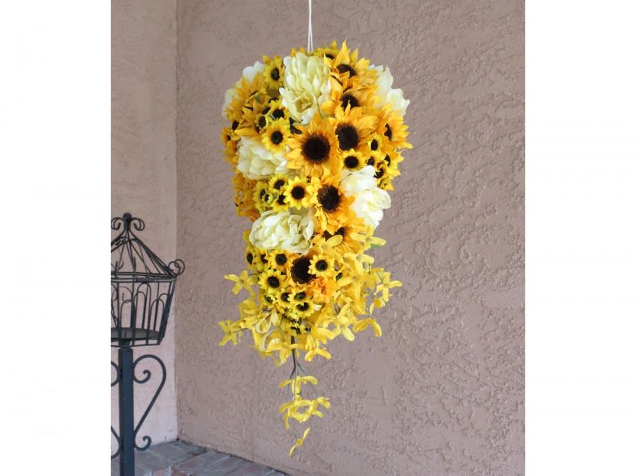 Свадьба - Sunflower Cascading Wedding Bouquet Large Made to Order