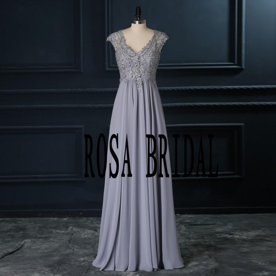 Mariage - Silver/ Gray bridesmaid dress V Neck ,  Long bridesmaid dress Custom Size color