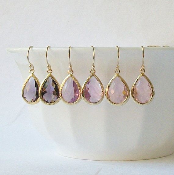 زفاف - Amethyst Purple, Lilac Orchid, Pale Pink Crystal Drop Earrings, Crystal Earrings