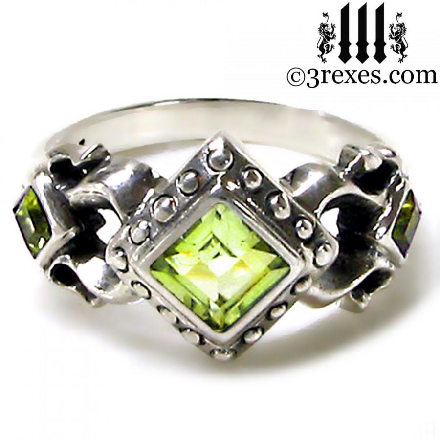 Wedding - Royal Princess Wedding Ring Green Peridot Stone Gothic Sterling Silver Band Size 8