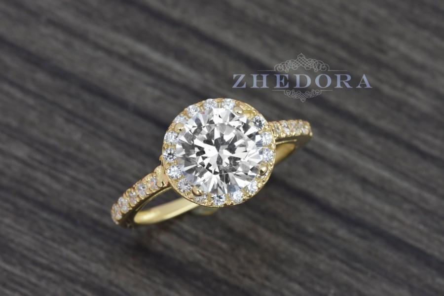 زفاف - 2.50 CT Engagement Ring Round Cut Halo Solid 14K or 18K Yellow Gold Bridal Bridal