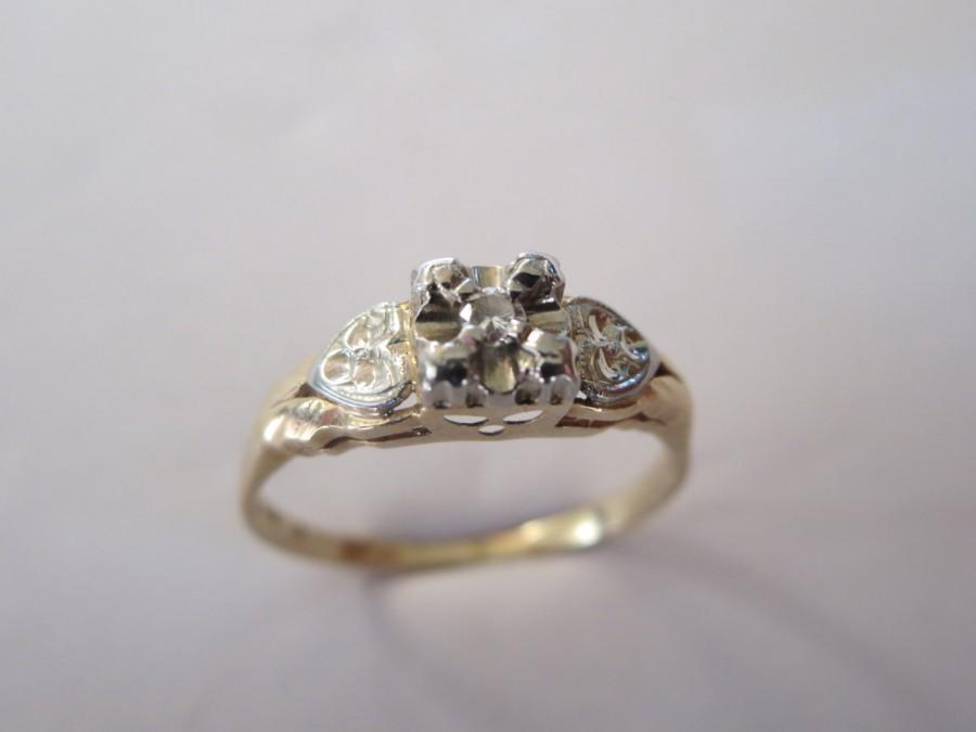 زفاف - Vintage 18k and 14k gold & diamond ring/Antique 18k and 14k gold engagement ring/Art deco two tones gold diamond jewelry/Love gift for her