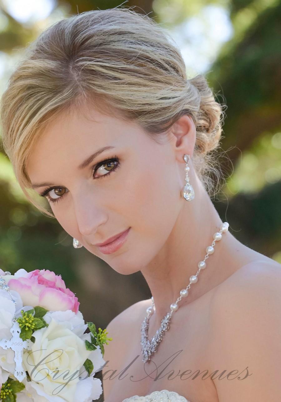 Hochzeit - Pearl Crystal Bridal Earrings, Wedding earrings, Swarovski  Sterling Silver Long dangle, Wedding, Bridesmaids, Crystal  Pearl Drop Earrings