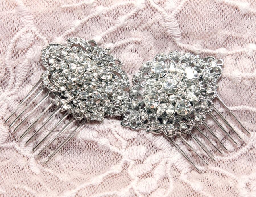 Mariage - Mini Sparkling Vintage Style Pattern Oval Rhinestone Crystals Wedding Bridal Hair Comb
