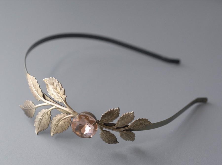 زفاف - Leaf bridal headband blush pink crystal bronze or silver brass leaves wedding hair accessories goddess rhinestone jewel vintage style bride