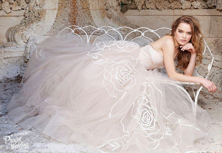 زفاف - Jim Hjelm Rose Embroidered Nude Tulle Bridal Gown!