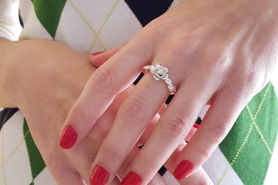 Wedding - Rose Engagement Ring, Unique Engagement, Flower Engagement Ring, Vintage, Diamond Engagement Leaf Ring, Rose Wedding Band, Diamond rose Ring