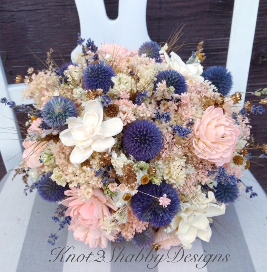 Hochzeit - Lavender and blush bridal party bouquets - lavender - wheat - sola flowers - wildflower bouquet 