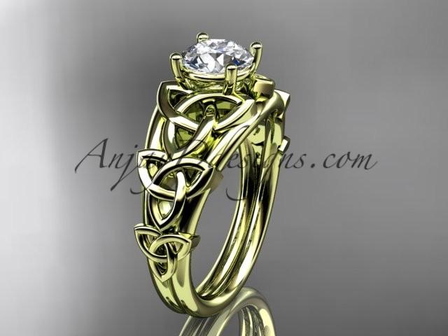Wedding - 14kt yellow gold celtic trinity knot engagement ring , wedding ring with a "Forever One" Moissanite center stone CT765