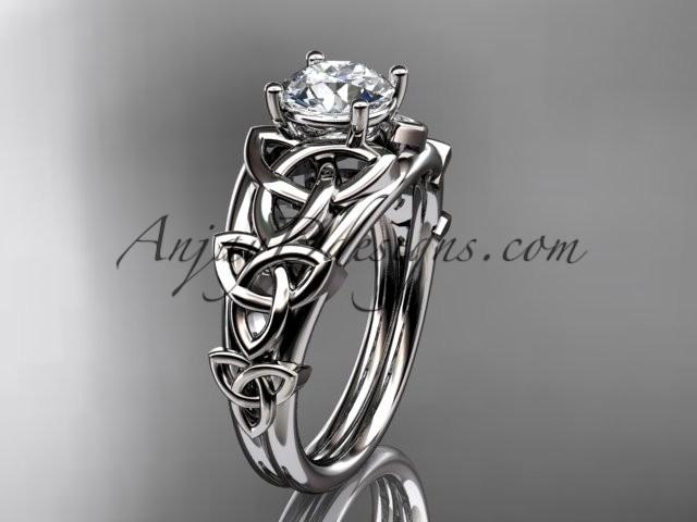 زفاف - platinum celtic trinity knot engagement ring , wedding ring with a "Forever One" Moissanite center stone CT765