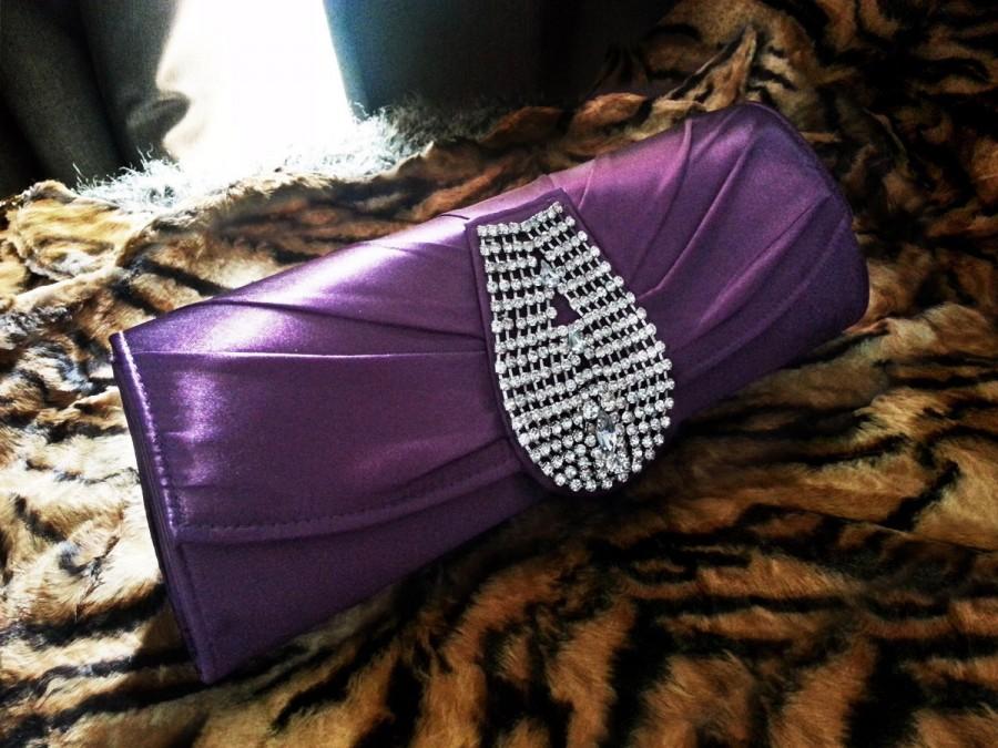 Hochzeit - Purple Bridal Clutch with Rhinestones Chandelier  - Wedding Clutch Bag - Purple Formal Evening Purse - Bridesmaids Gifts - Christmas Present