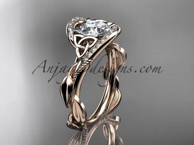 Hochzeit - 14kt rose gold celtic trinity knot engagement ring , wedding ring CT764