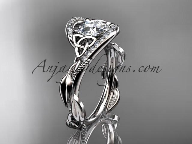 زفاف - 14kt white gold celtic trinity knot engagement ring , wedding ring with "Forever One" Moissanite center stone CT764