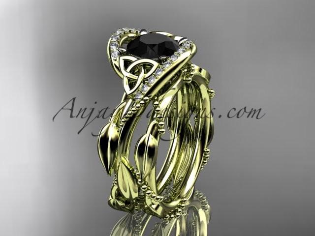 Свадьба - 14kt yellow gold celtic trinity knot engagement set, wedding ring with Black Diamond center stone CT764S