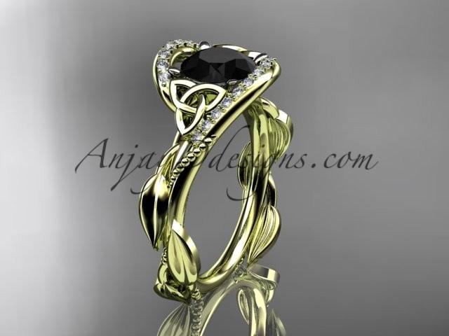 Hochzeit - 14kt yellow gold celtic trinity knot engagement ring , wedding ring with Black Diamond center stone CT764