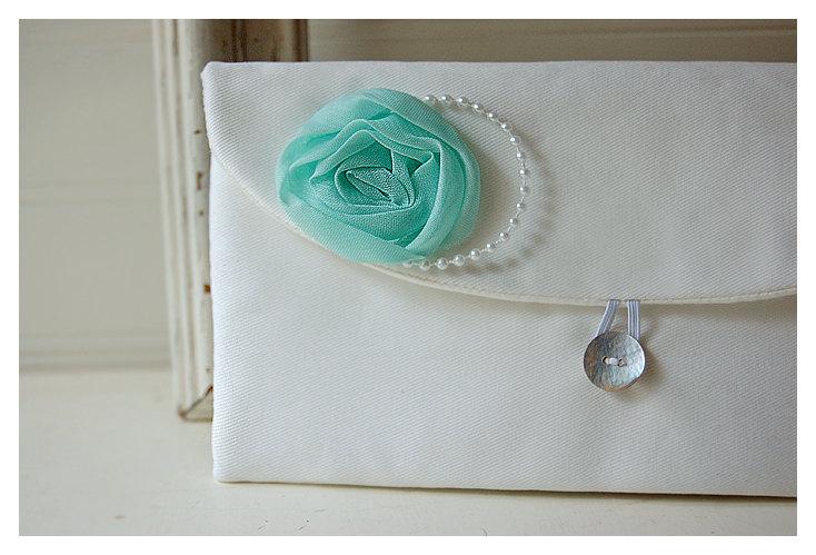 Wedding - white satin pearl clutch, bridesmaid clutch, pearls ivory satin purse, bridal blue, clutch pearl white, favor, gift, white purse, cosmetic