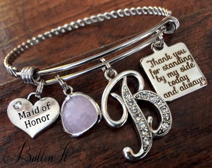 Свадьба - Maid of honor gift, matron of honor, BRIDESMAID gift, rehearsal dinner gift, INITIAL bracelet, thank you for standing by my side, Spring