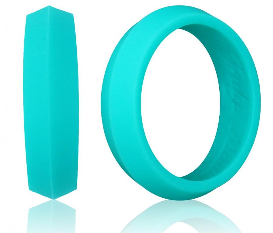Mariage - Silicone Wedding Ring by Knot Theory - Safe Wedding Band in Size 5, 6, 7, 8 (Teal / Turquoise / Aqua)
