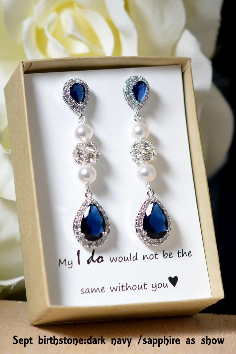 Mariage - navy blue sapphire blue Wedding Jewelry Bridesmaid Gift Bridesmaid Jewelry Bridal Jewelry Drop Earrings Cubic dangle Earring,bridesmaid gift