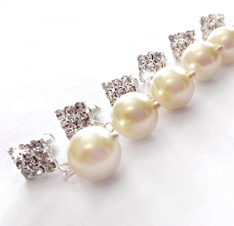 Свадьба - Bridesmaid Set - Pearl Crystal Earrings - Crystal Bridesmaid Earrings Set - Pearl Bridesmaid Earrings - Rhinestone Bridesmaid Earrings