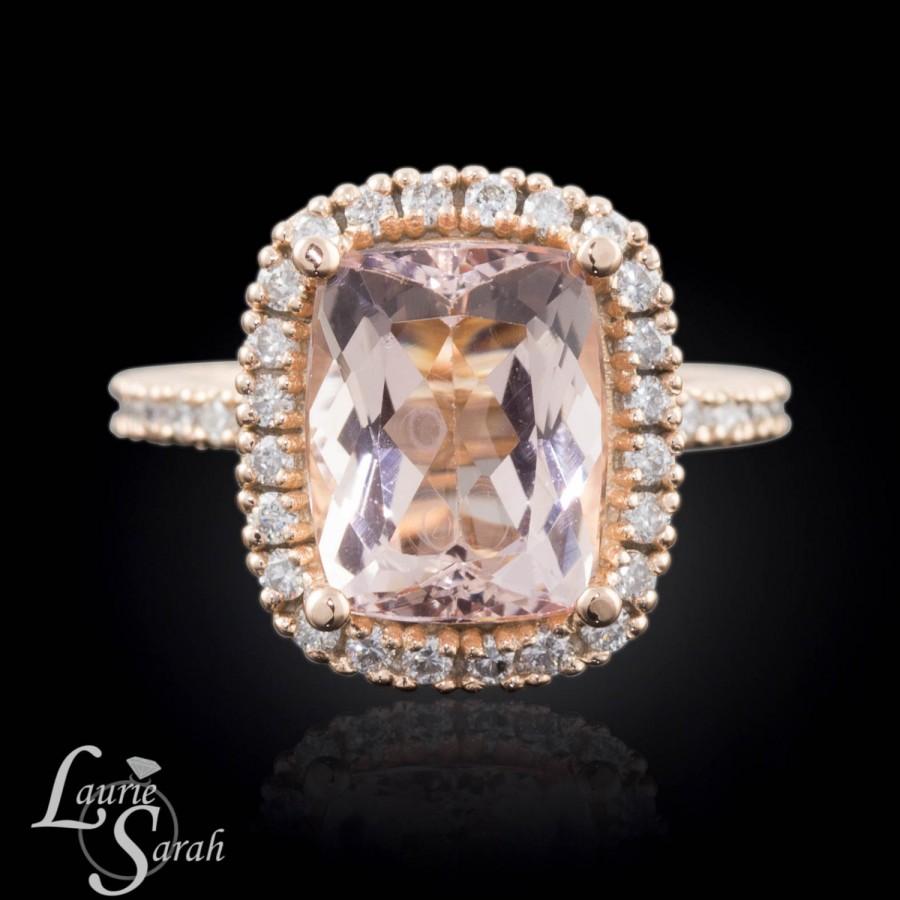 زفاف - 3 carat Morganite Engagement Ring, Peach Morganite Engagement Ring, Morganite Cushion Cut Ring, Filigree Engagement Ring - LS3284