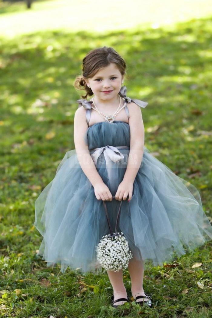 زفاف - Straps Tulle Ribbon Ball Gown Flower Girl Dress